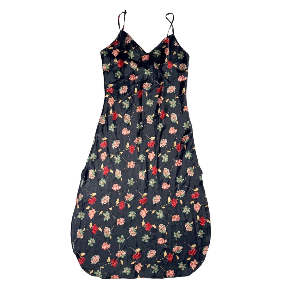 Corinna 90's Floral Slip Dress Women‎ Small Black Excellent Side Slits